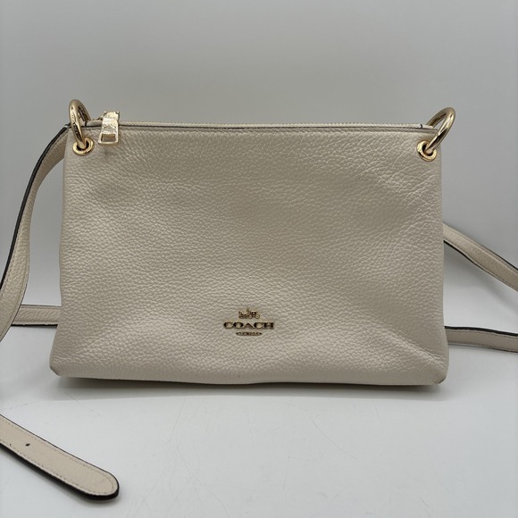 Coach Handbags - Coach Mia Crossbody Handbag White Pebbled Leather F76645 Zip Top Purse‎ Bag